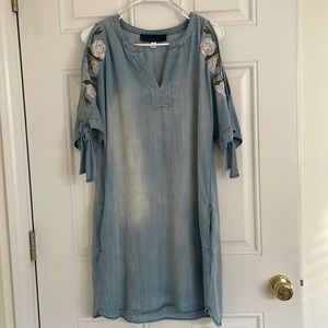 Denim Color Dress with 3/4 Sleeves